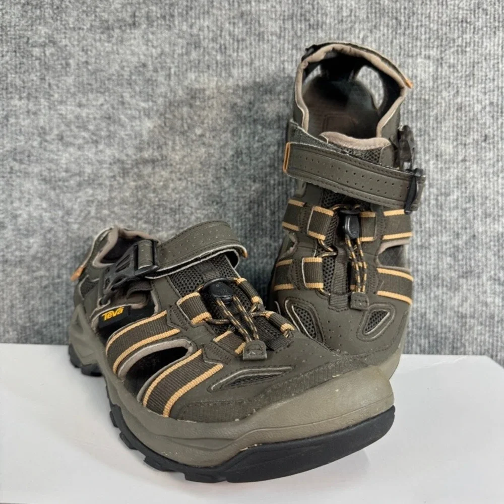 Teva Tanza Mens Closed Toe Hiking Sandals Olive Green Tan Water Shoes Size 8.5